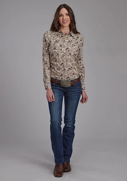 Roper 2116 Brushstroke Cowboys (Brown) - Women's Western Shirt
