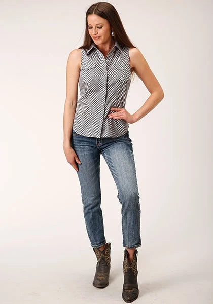 Roper 1460 Diamond Star Geo (Grey) - Women's Sleeveless Shirt
