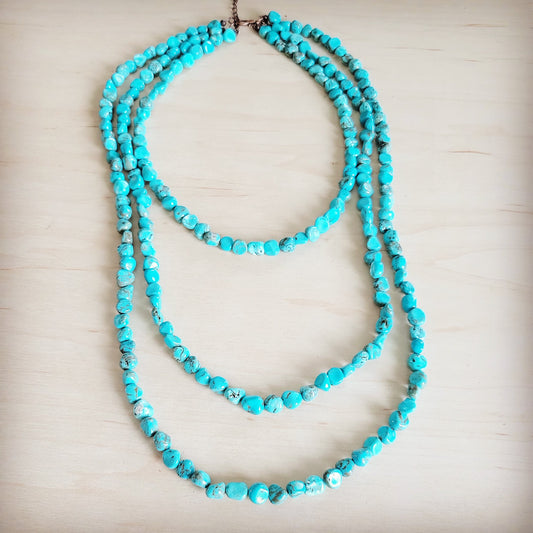 Triple Strand Layered Western Boho Small Dyed Turquoise Necklace 263p
