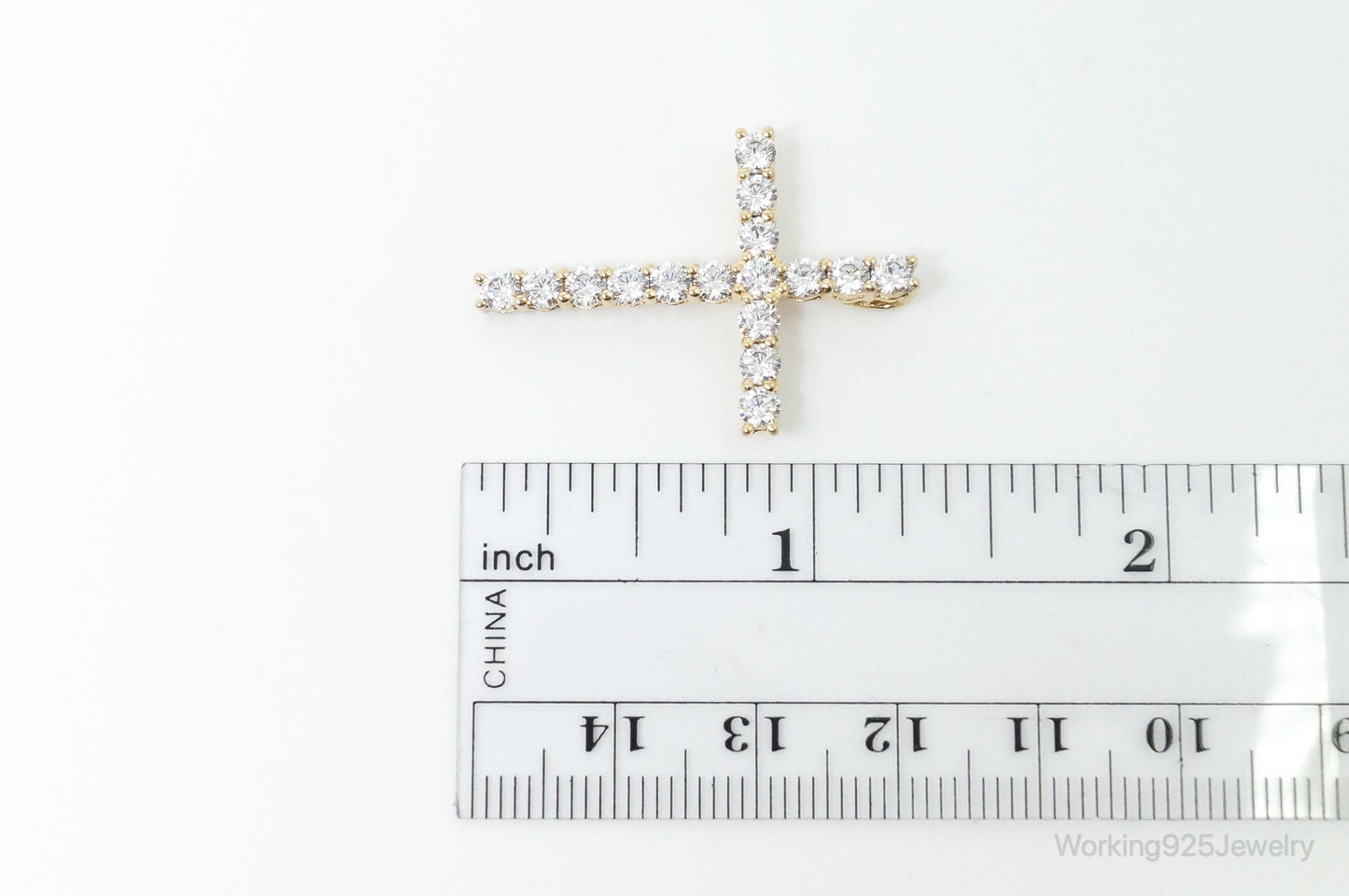 Vintage Cubic Zirconia Gold Vermeil Cross Sterling Silver Pendant