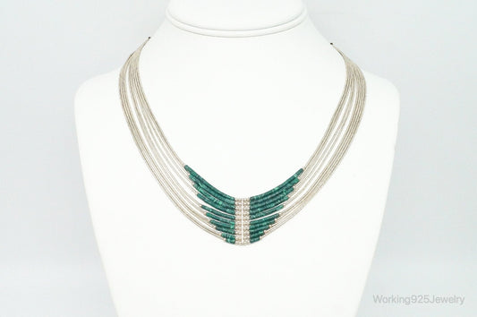 Vintage Native American Malachite Sterling Silver Bead Necklace
