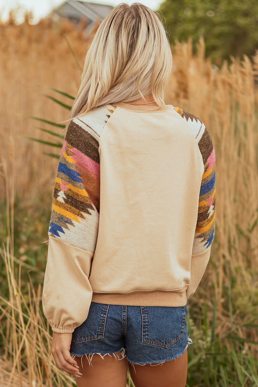 Logan Aztec Patchwork Raglan Pullover Sweatshirt