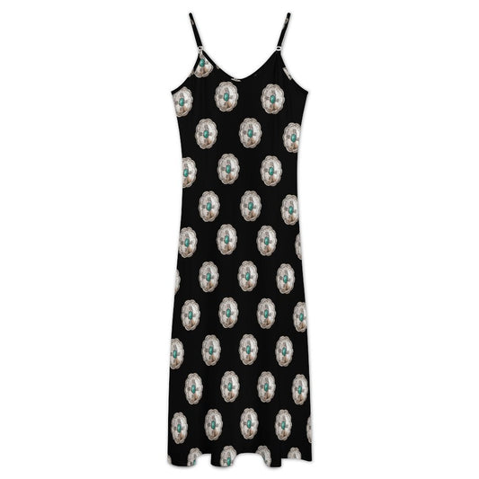 Baha Ranch Turquoise Silver Concho Maxi Dress