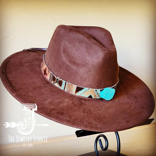 **Boho Western Felt Hat w/ Choice of Leather Hat Band w/ Turquoise Slab-Brown 980h