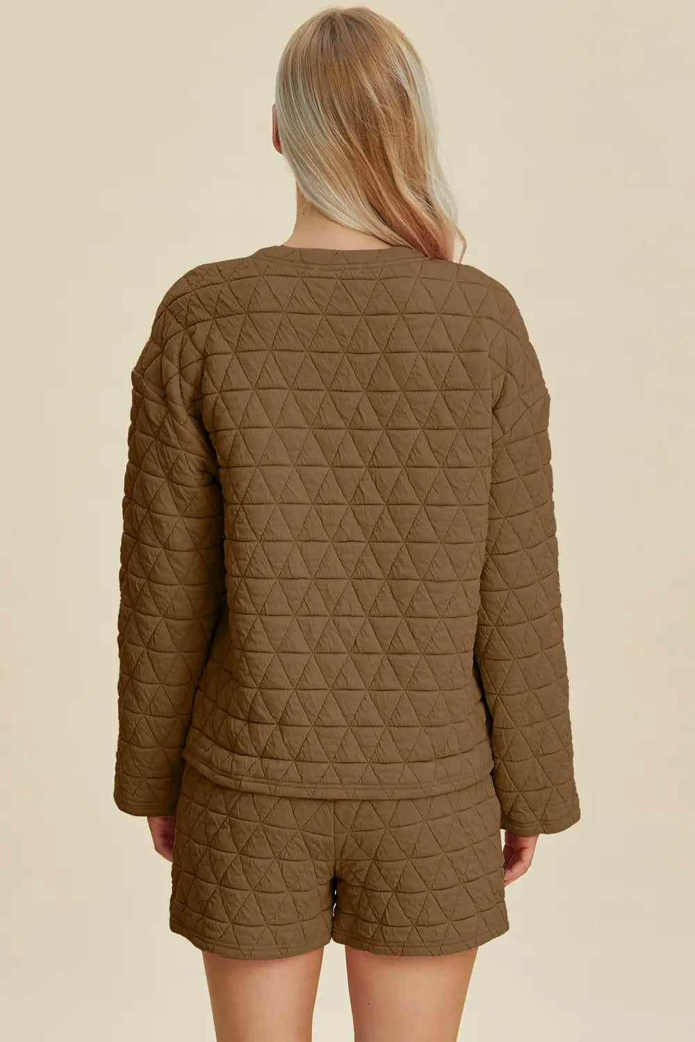 Double Take Textured Long Sleeve Top & Shorts Set