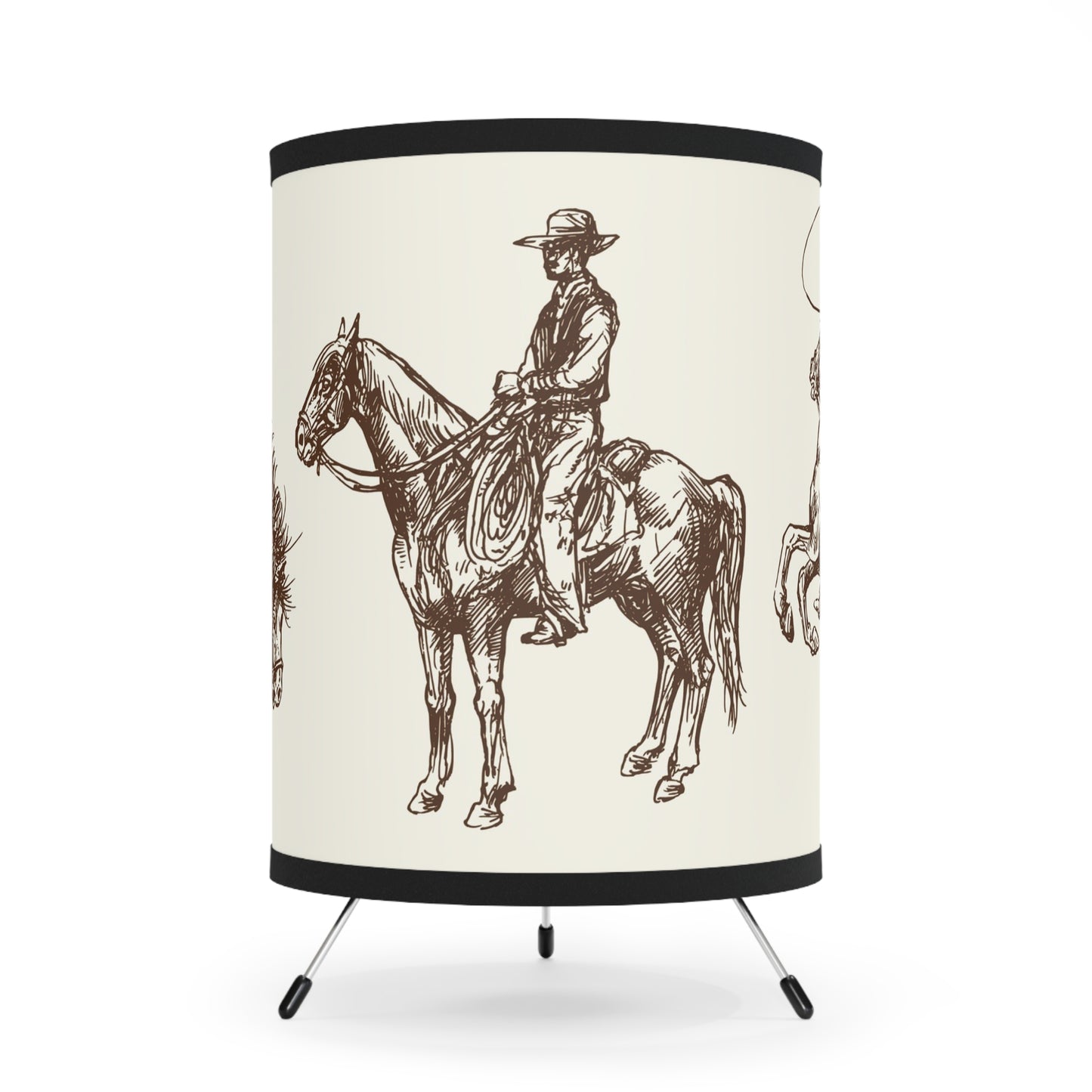 Western Cowboy Tripod Lamp with High-Res Shade