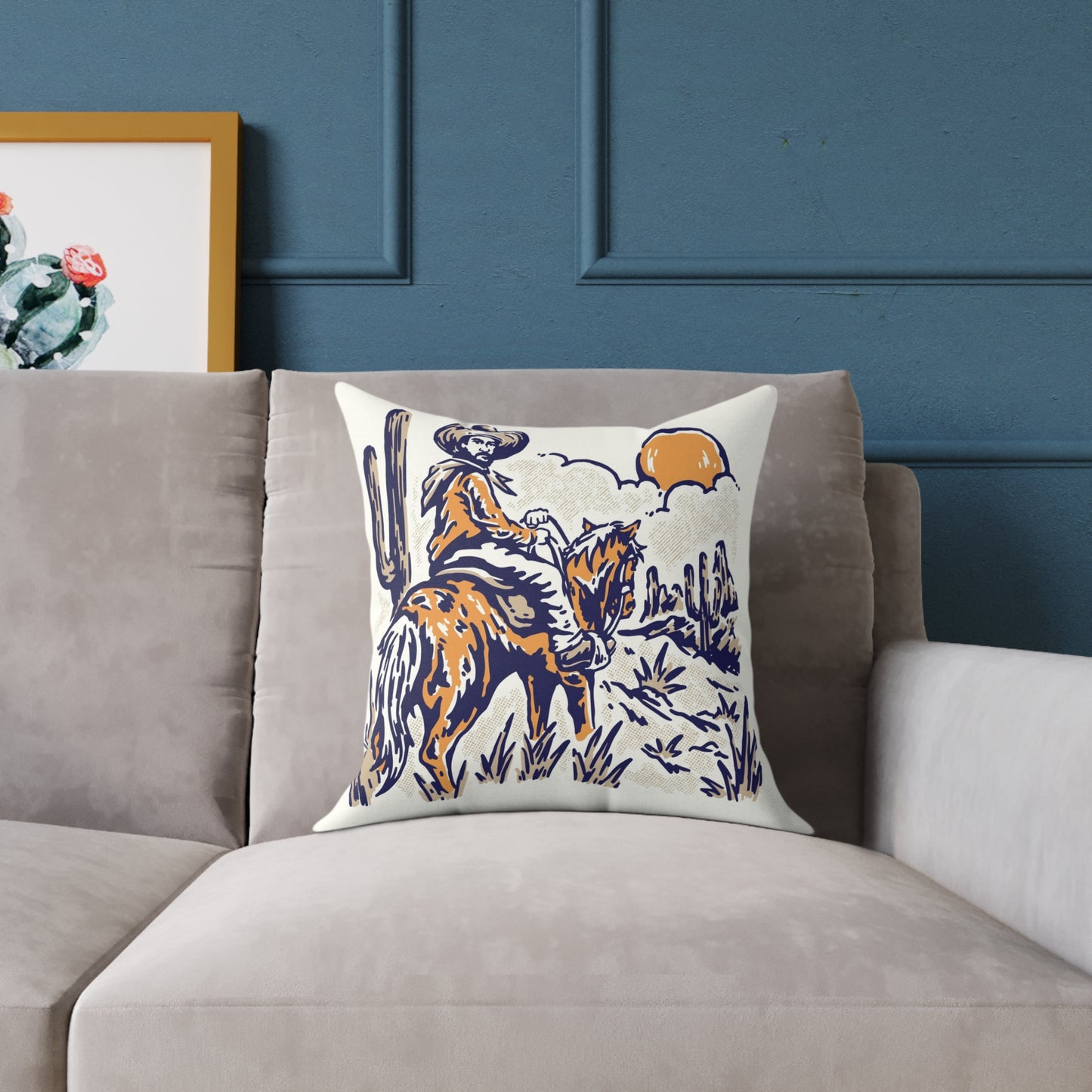 Southwestern Decor Pillow - Rustic Cowboy Scene & Bohemian Patterns