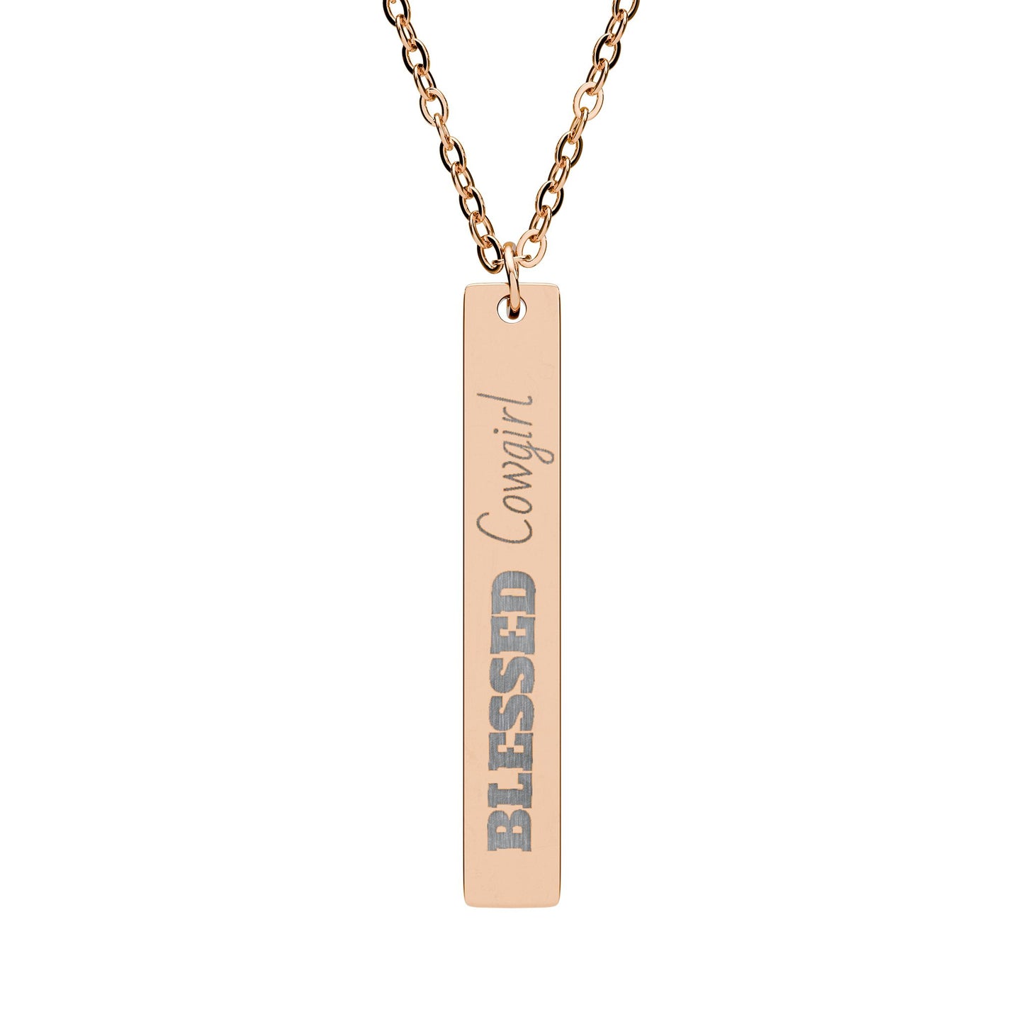 Blessed Cowgirl - Vertical Bar Necklace with Engraving - Blessed Charm