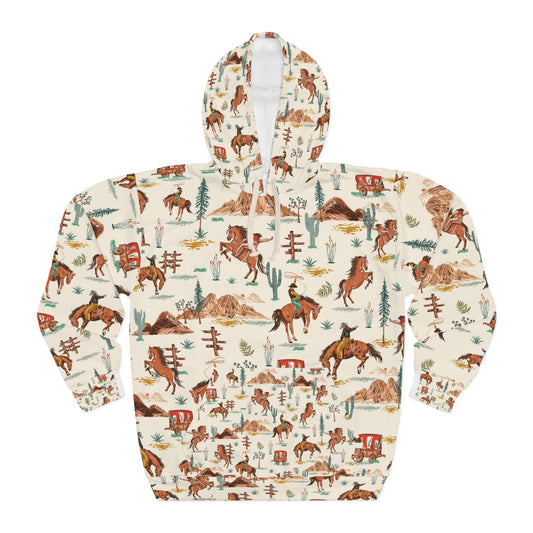 Vintage Western Spirit Unisex Pullover Hoodie, Cozy Sweatshirt for Ranch Life, Horse Lovers Gift, Fall Fashion, Equestrian Wear