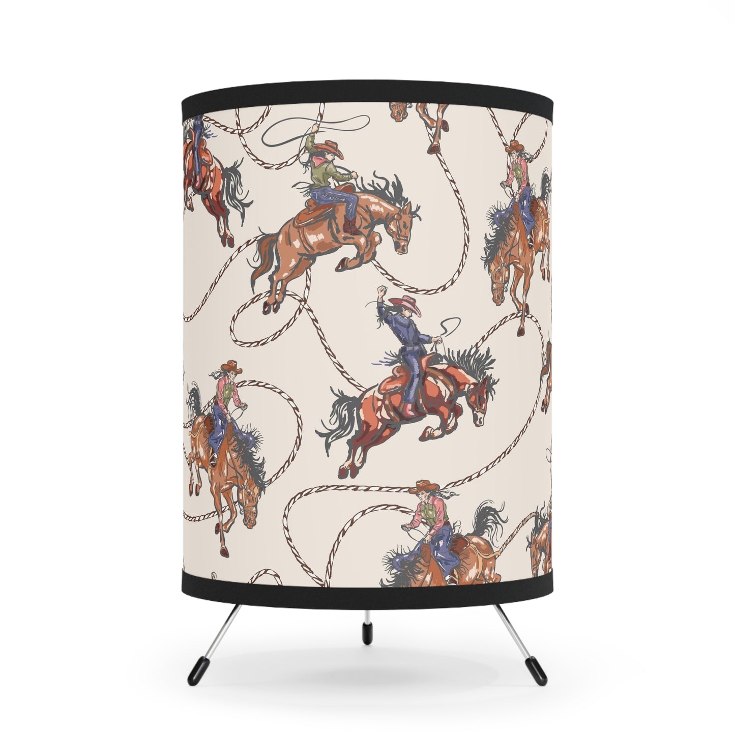 Western Cowboy Tripod Lamp with High-Res Printed Shade