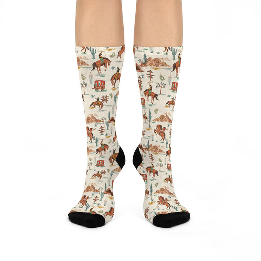 Vintage Western Adventure Cushioned Crew Socks - Perfect for Outdoors, Gifts, Camping, Festivals, Riding