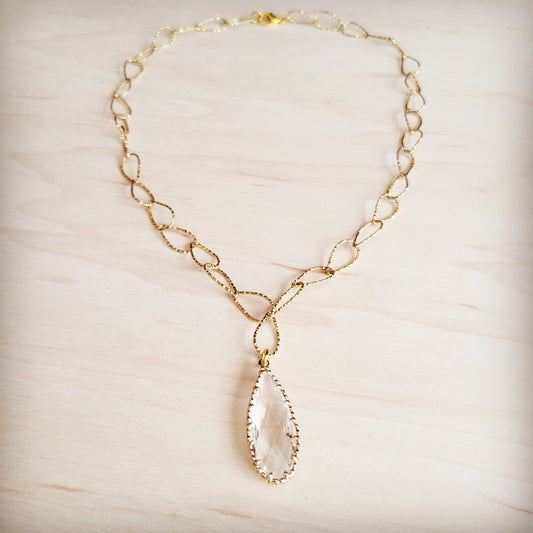 Gold Layering Chain Necklace w/ Boho Luxe Teardrop Pendant 257kp