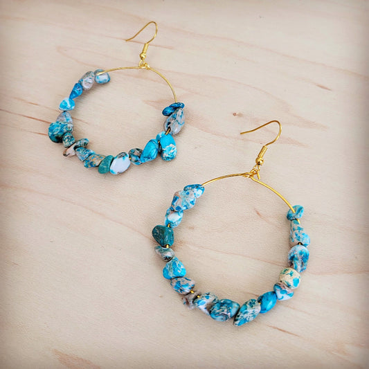 Beaded Hoop Earrings- Genuine Regalite Jasper 200bg