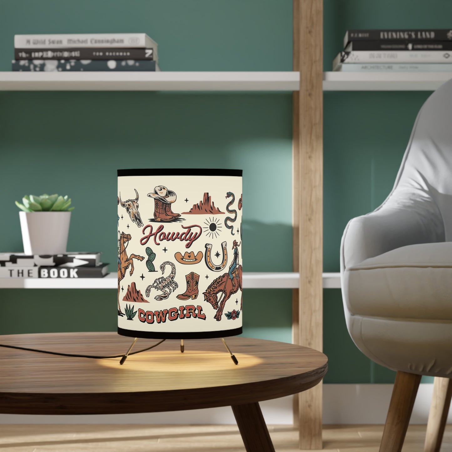 Cowgirl Tripod Lamp with High-Res Printed Shade - Rustic Decor for Home
