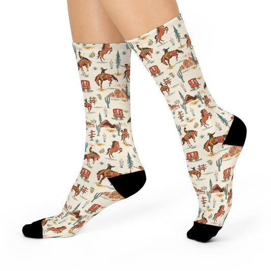 Vintage Western Adventure Cushioned Crew Socks - Perfect for Outdoors, Gifts, Camping, Festivals, Riding
