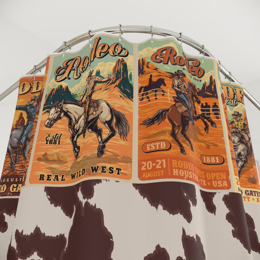 Western Rodeo Shower Curtain, Rustic Bathroom Decor, Country Style Home Accents, Unique Gift for Horse Lovers, Western Theme Bathroom