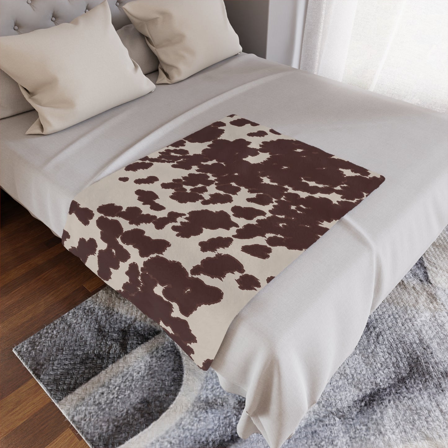 Cozy Cowhide Minky Blanket, Soft Throw for Kids & Adults, Farmhouse Decor, Gift for Baby Showers, Home Essentials, Warm Comfort