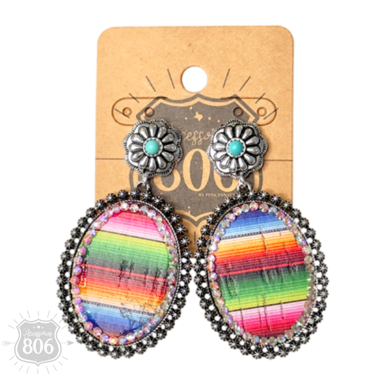 Western serape oval earring