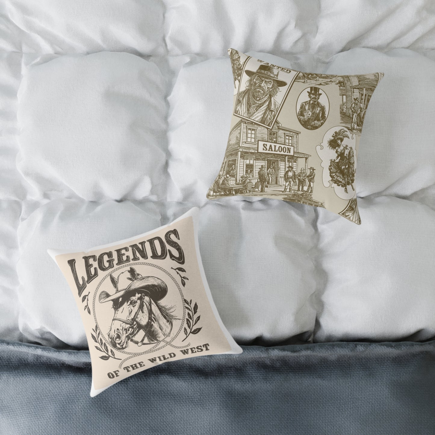 Wild West Legends Pillow | Rustic Square Poly Canvas Cushion