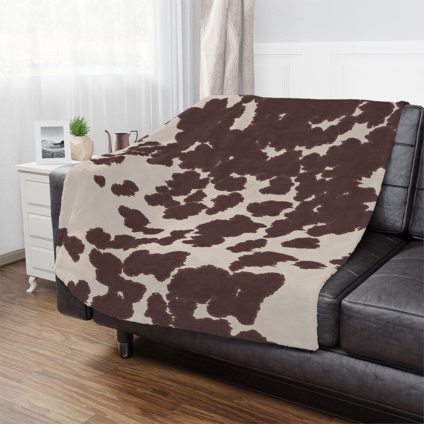 Cozy Cowhide Minky Blanket, Soft Throw for Kids & Adults, Farmhouse Decor, Gift for Baby Showers, Home Essentials, Warm Comfort