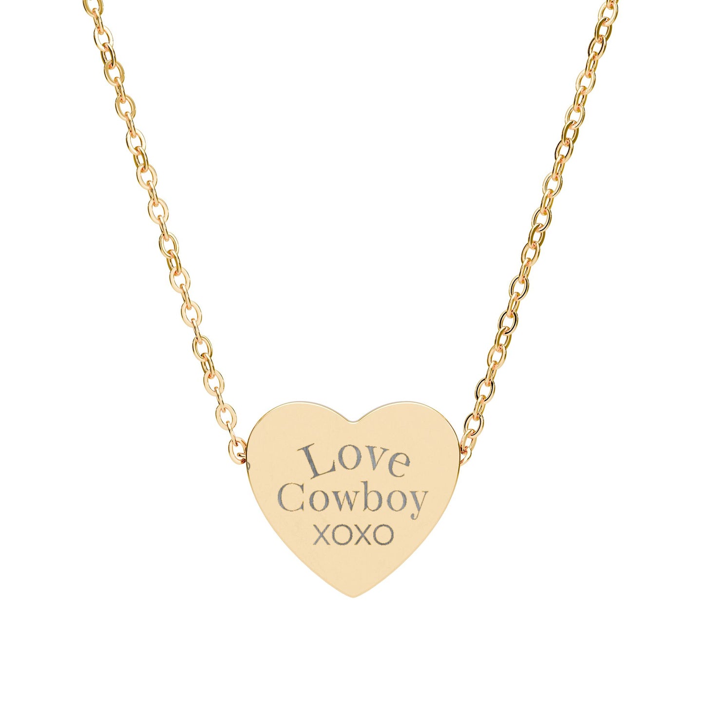 Love Cowboy XOXO - Engraved Heart Necklace - Personalized Love Jewelry