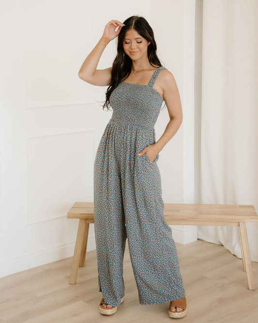 Angelica Square Neckline Stretch High Waist Jumper - Sea Green Floral