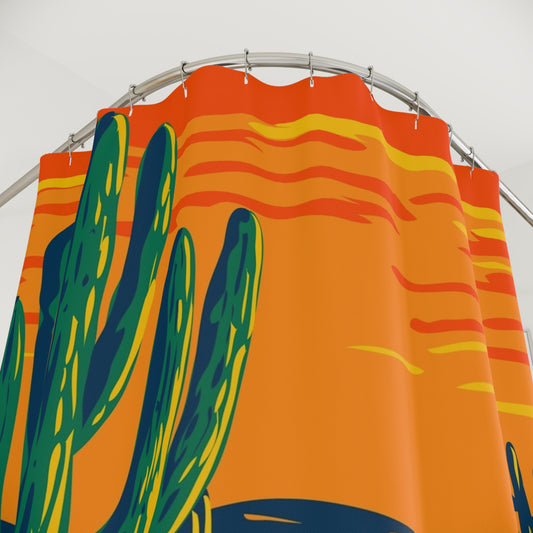 Desert Sunset Shower Curtains – Vibrant Cactus Design for Modern Bathrooms