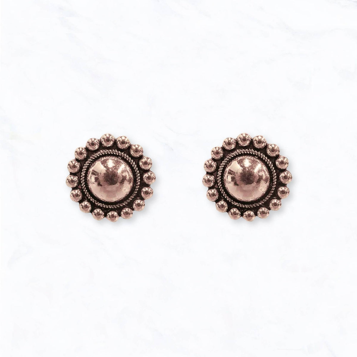 Western Vintage Concho Stud Earrings: Silver