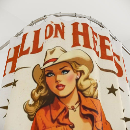 Shower Curtain — "Hell on Heels" Retro Cowgirl Western Bathroom Curtain