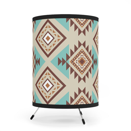 Tribal Pattern Tripod Lamp - High-Res Printed Shade, Stylish Home Décor