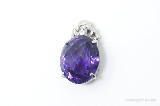 Vintage Amethyst Cubic Zirconia Sterling Silver Necklace Pendant