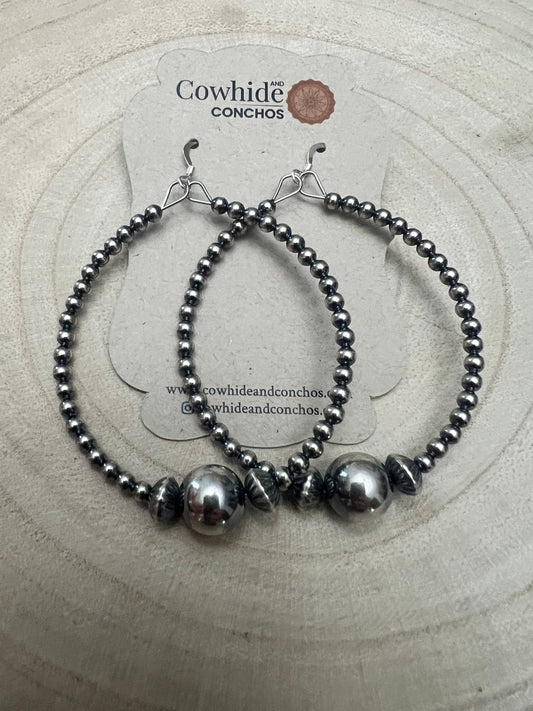 3mm Sterling Pearl Hoops with 10mm Center — 2 inch drop