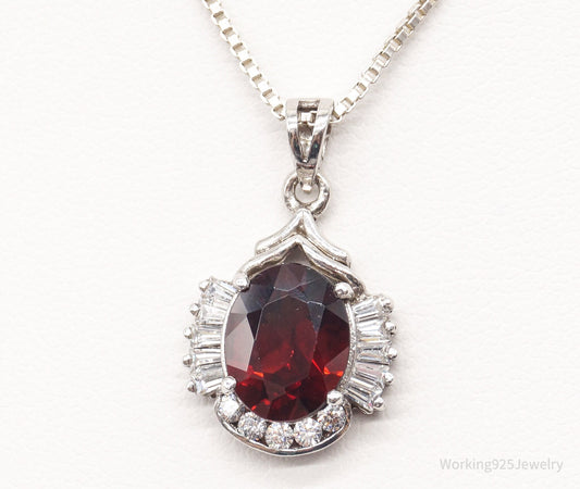 Vintage Garnet Cubic Zirconia Sterling Silver Necklace