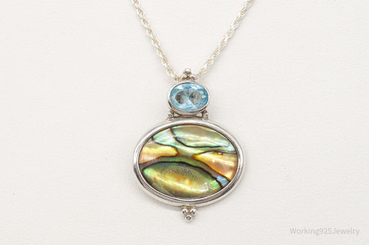 Vintage Paua Abalone Shell Blue Topaz Sterling Silver Necklace