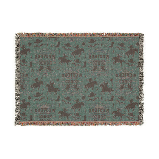 Western Rodeo Woven Blanket — Cowboy Silhouette Throw