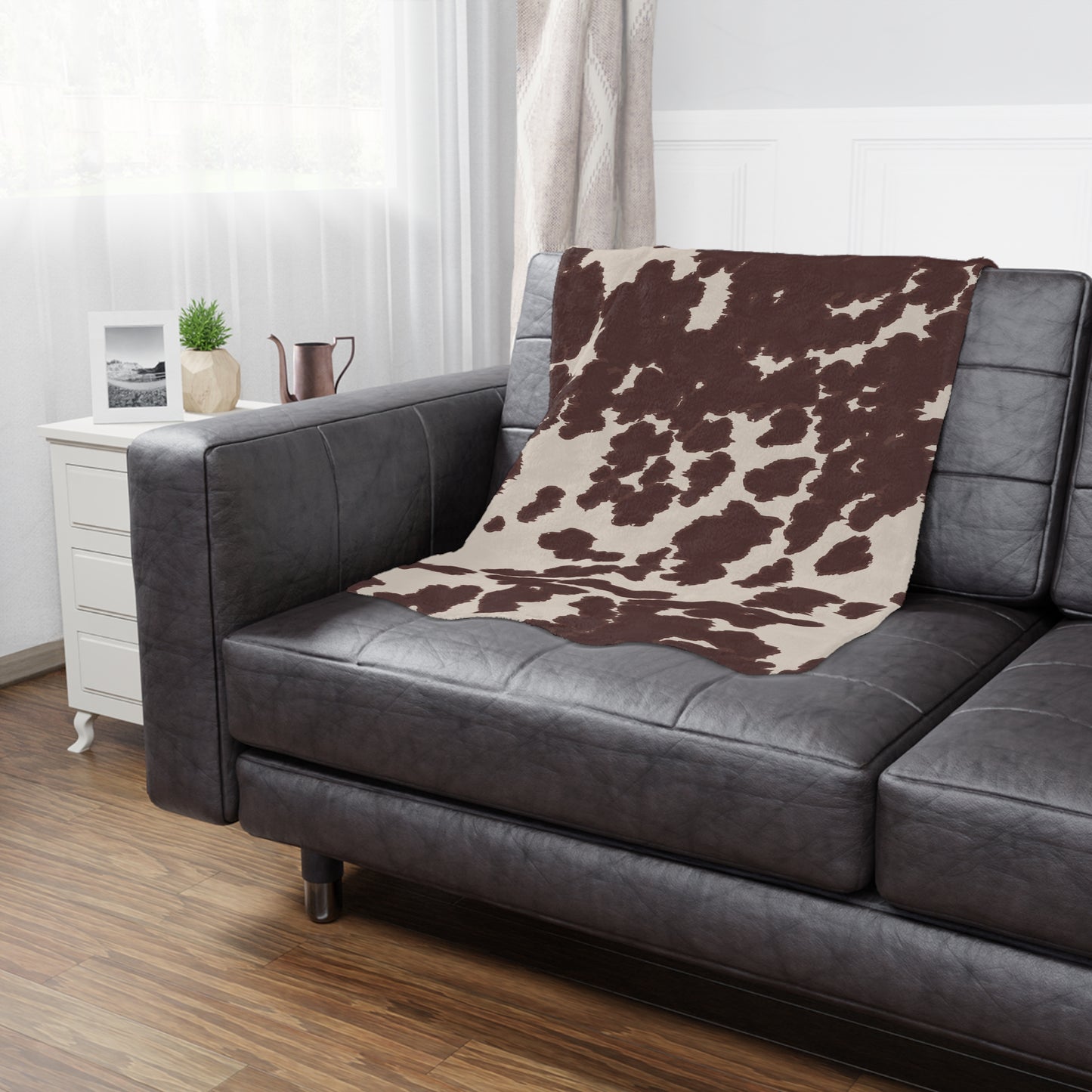 Cozy Cowhide Minky Blanket, Soft Throw for Kids & Adults, Farmhouse Decor, Gift for Baby Showers, Home Essentials, Warm Comfort