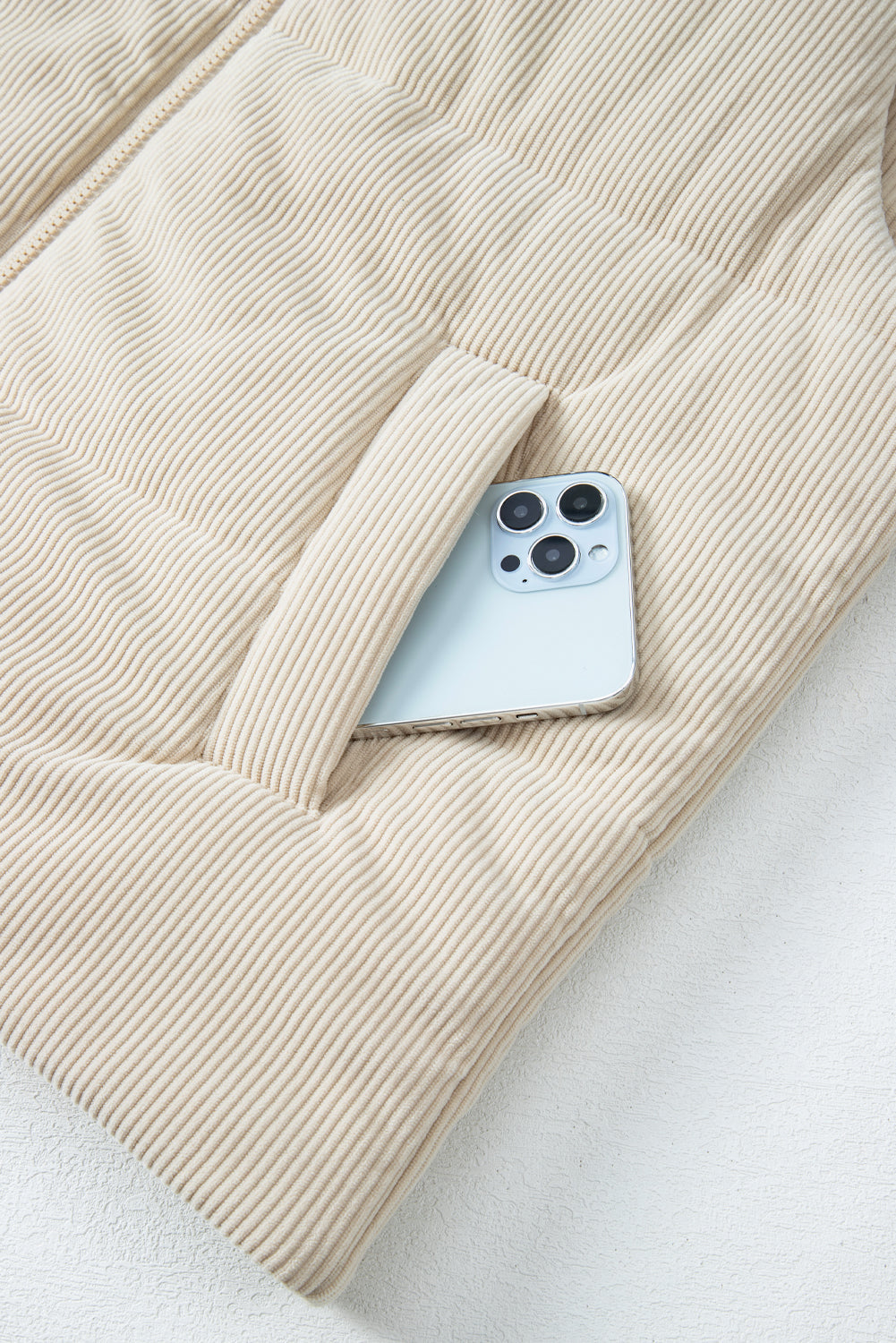 Scottie Solid Color Corduroy Puffer Vest Coat - Beige
