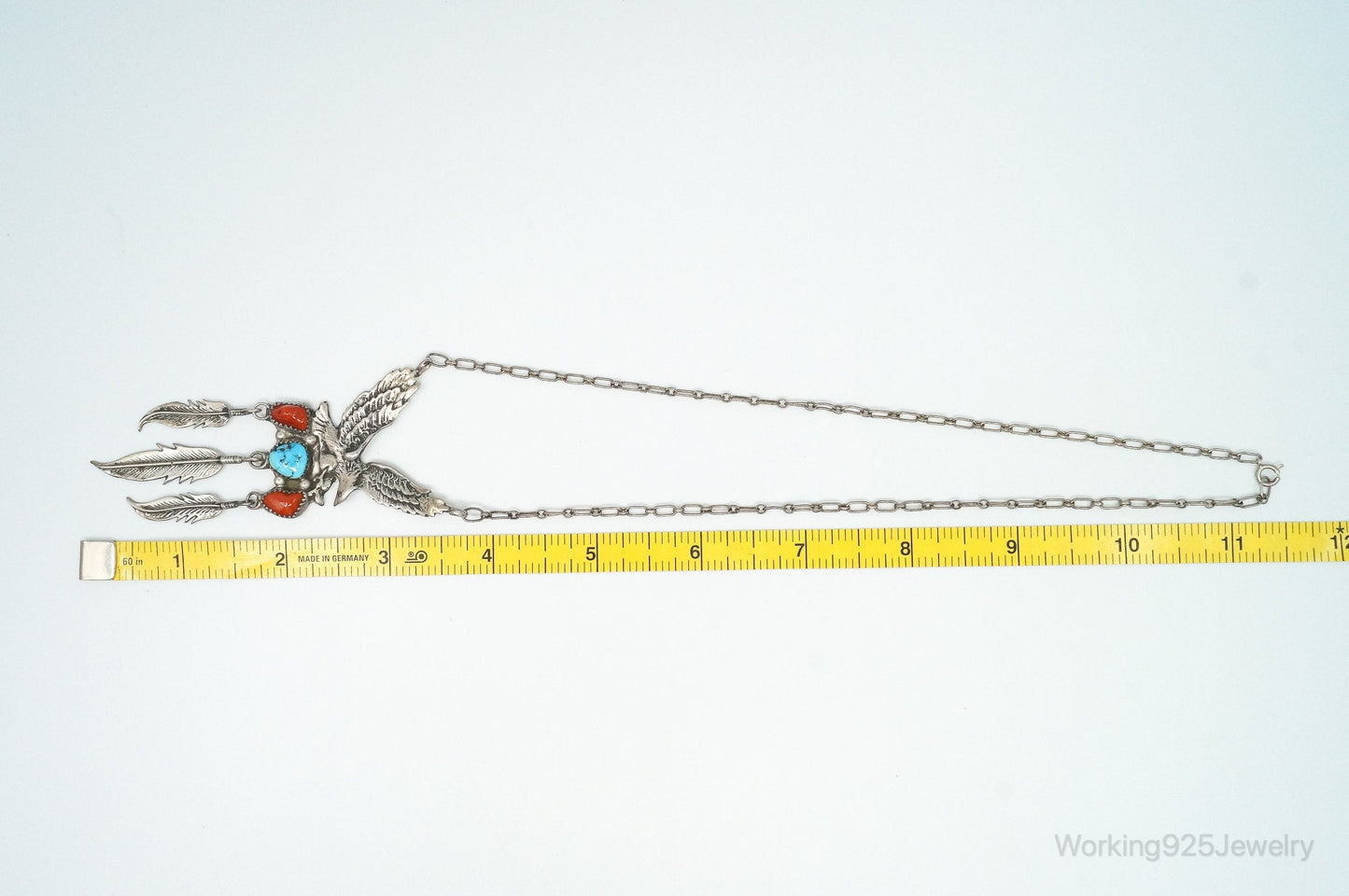 VTG Native American Richard Begay Turquoise Coral Sterling Silver Necklace
