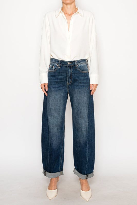 MARGAUX RELAXED TAPERED DARK WASH BARREL JEANS