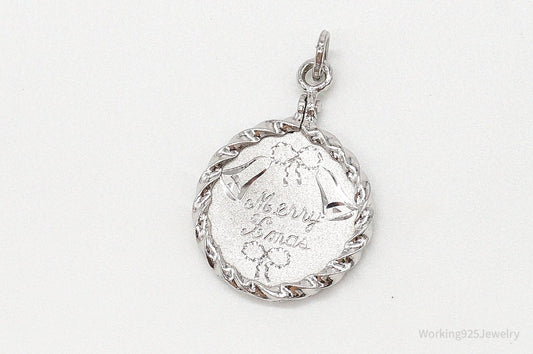 Vintage "Merry Xmas" Etched Bells Sterling Silver Pendant