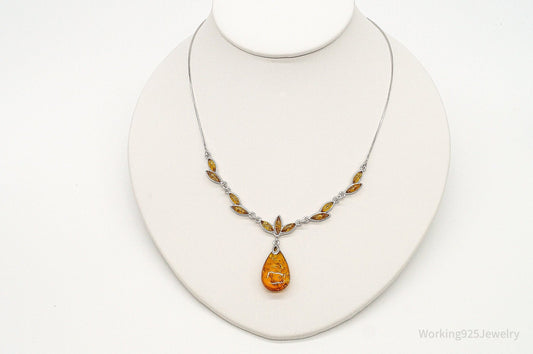Vintage Designer Amber Sterling Silver Necklace