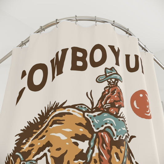 Cowboy Up Wild West Shower Curtain — Vintage Rodeo Western Bathroom Decor
