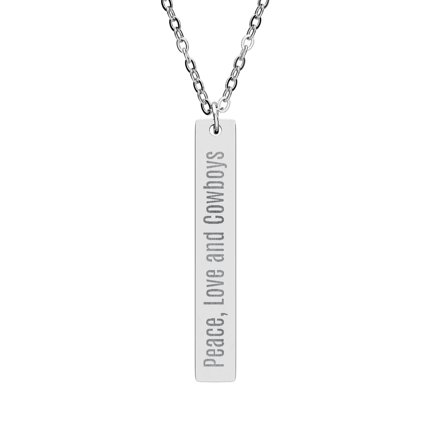 Peace, Love and Cowboys - Vertical Bar Necklace with Engraving