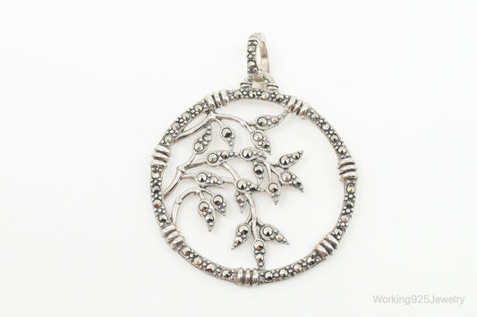 Vintage Large Marcasite Tree Limbs Sterling Silver Necklace Pendant