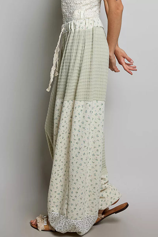 POL Patchwork Mixed Knit Wide Leg Pants