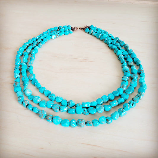 Triple Strand Layered Western Boho Turquoise Collar Necklace 264d