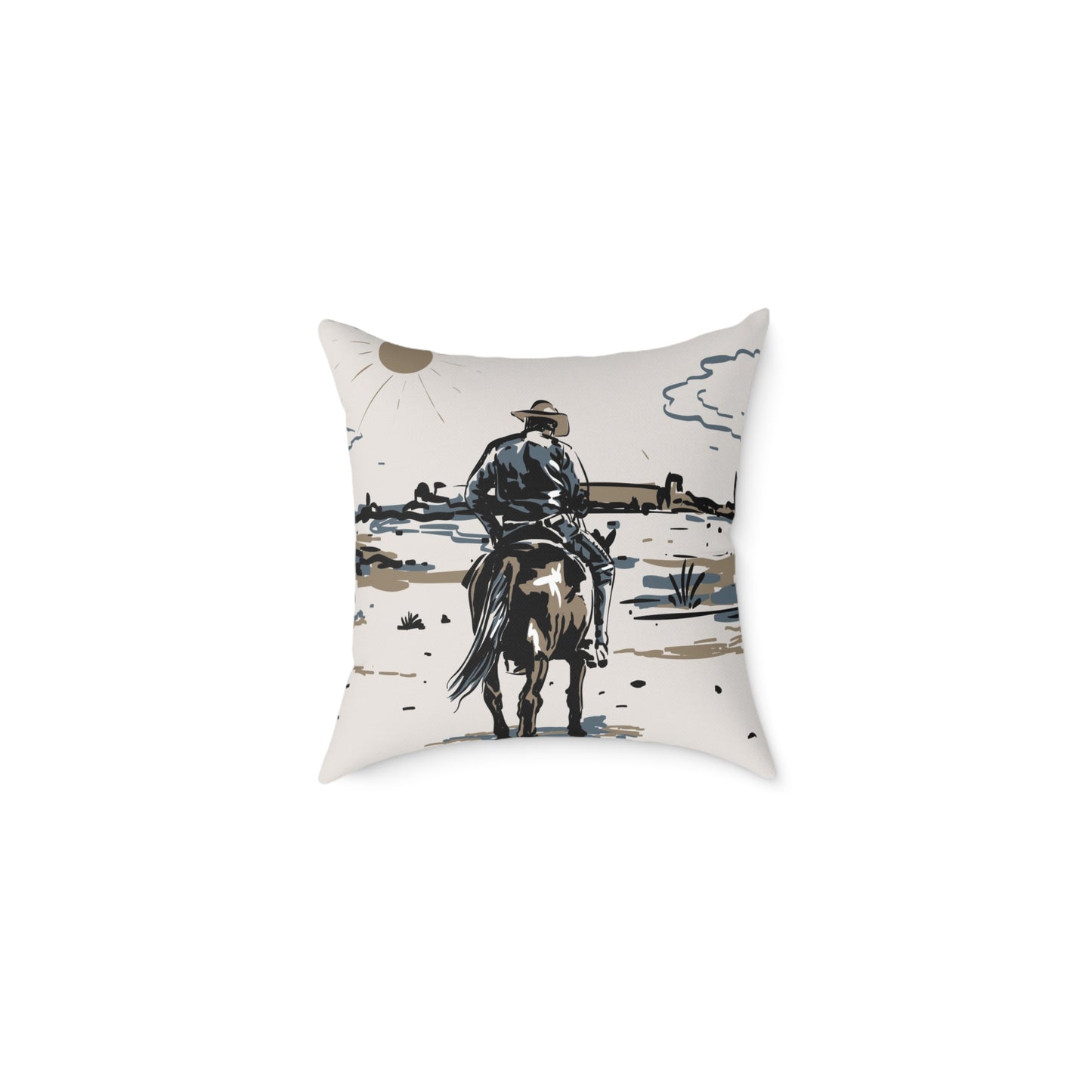 Western-Themed Square Poly Canvas Pillow - Rustic Cowboy and Tribal Pattern Decor