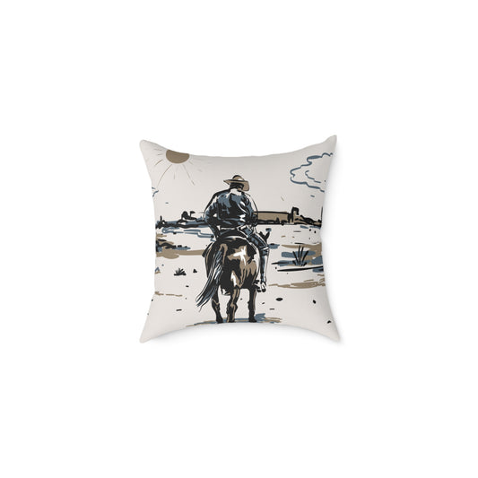 Western-Themed Square Poly Canvas Pillow - Rustic Cowboy and Tribal Pattern Decor