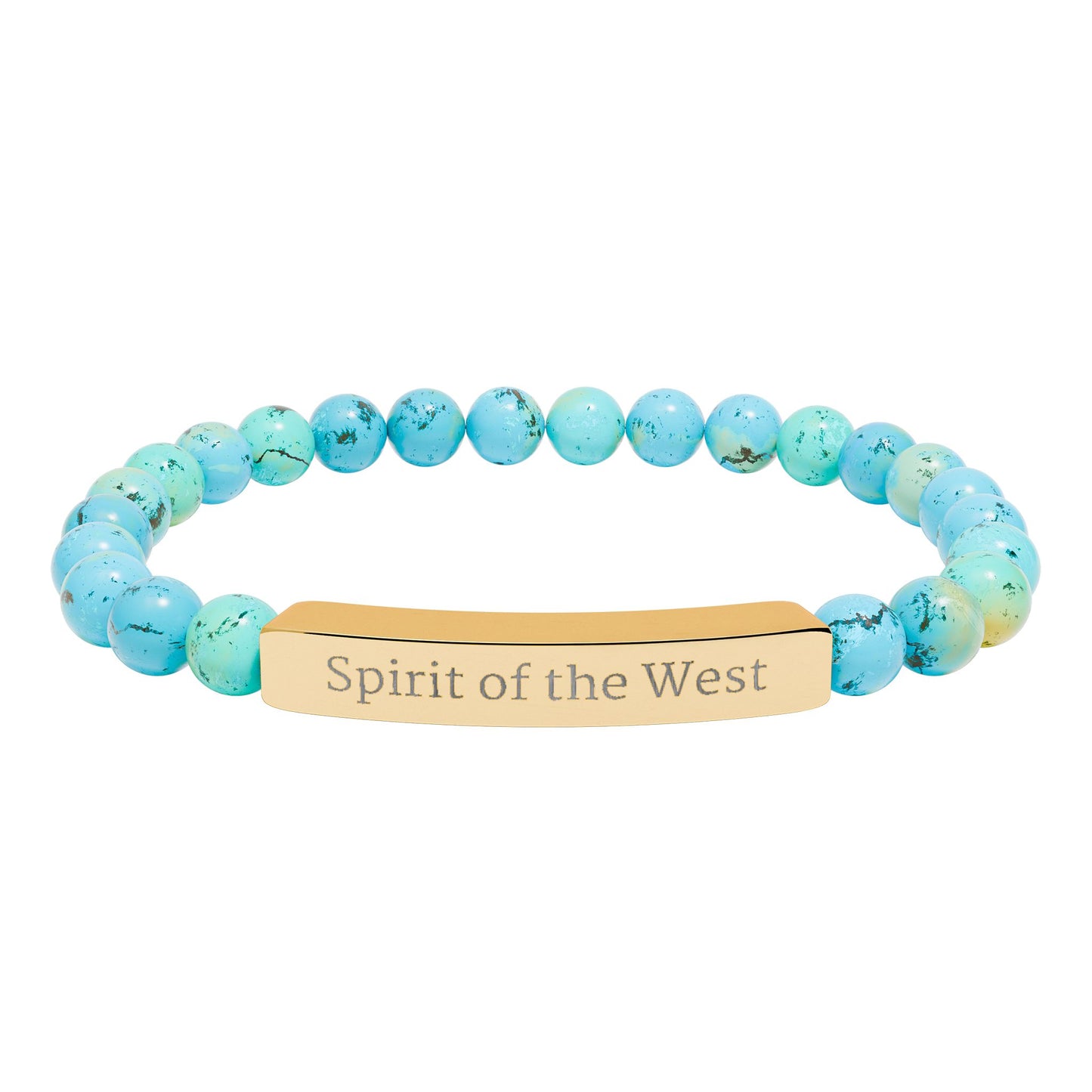 Engraved Natural Stone Stretch Bracelet — 'Spirit of the West' Beaded Bar Bracelet