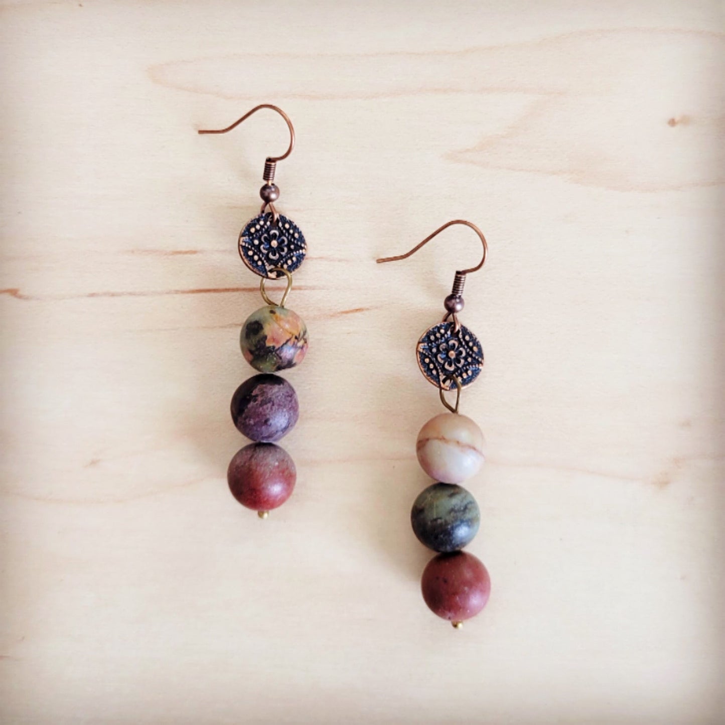 **Frosted Picasso Jasper Beaded Drop Earrings 200bc